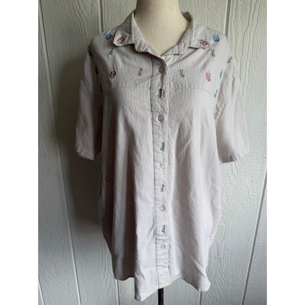 Vintage Willow Bay Embroidered Stripe Button Down Shirt Womens XL Cottagecore
